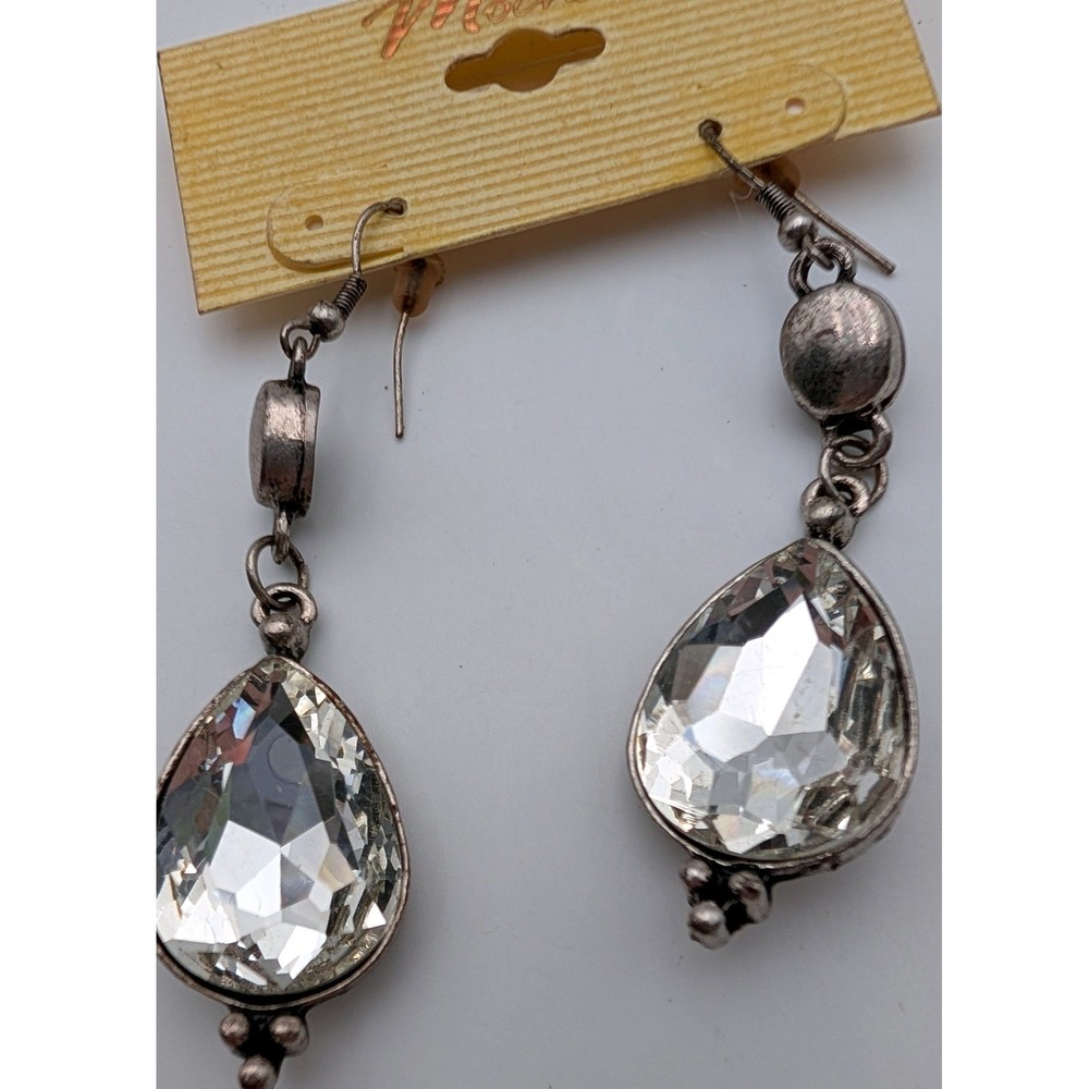 Mocha Antiqued Silver Tone Crystal Teardrop Dangle Earrings JPE3671 NEW